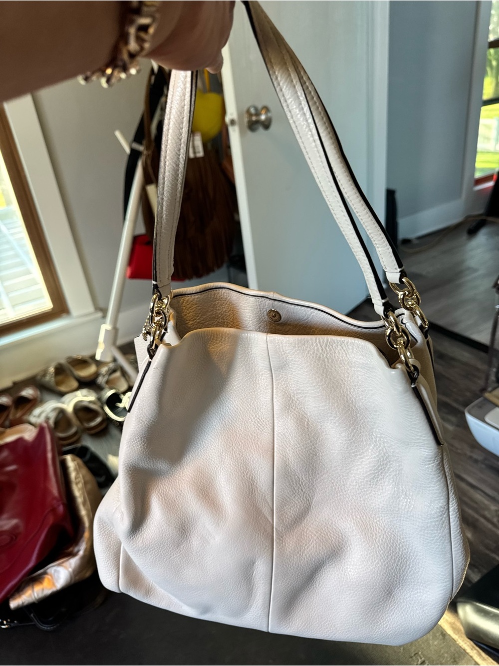 Coach Cream Leather Shoulder Bag with Gold Hardware